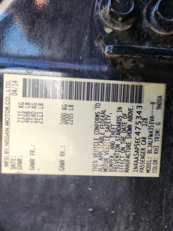 2014 Nissan Maxima S VIN: 1N4AA5AP5EC475343 Lot: 84026465