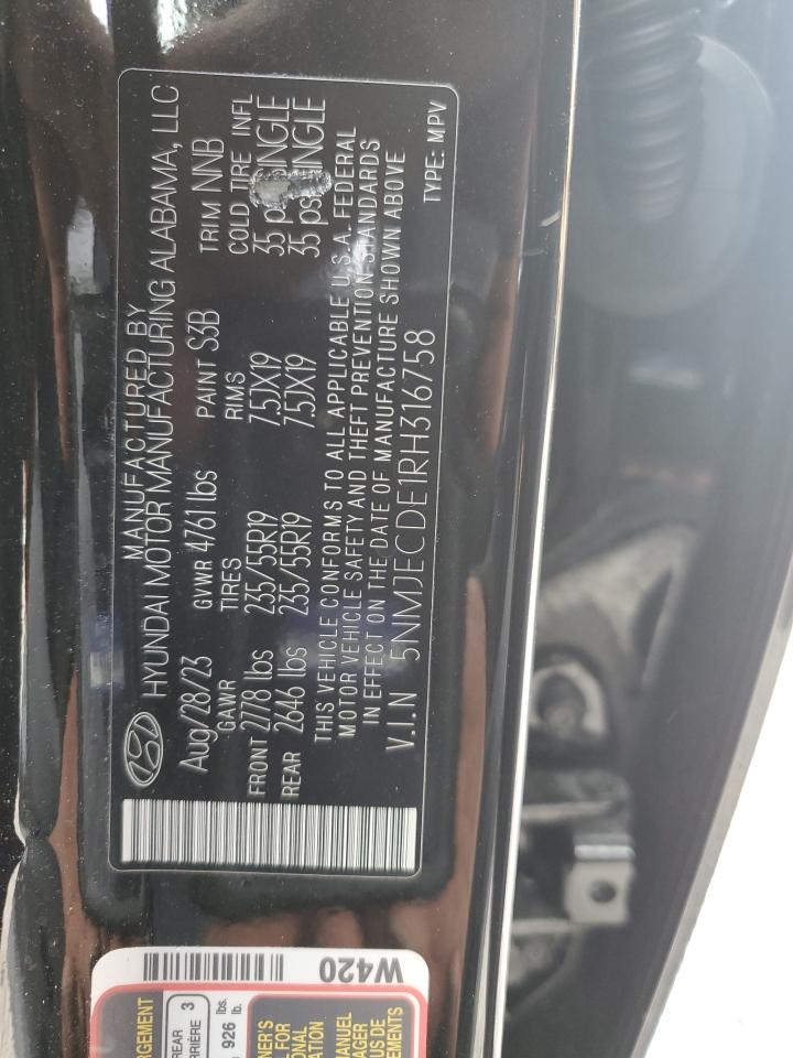 2024 Hyundai Tucson Limited VIN: 5NMJECDE1RH316758 Lot: 86164175