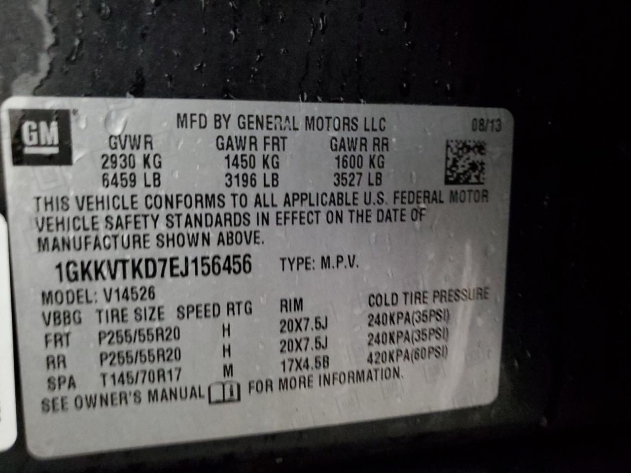 2014 GMC Acadia Denali VIN: 1GKKVTKD7EJ156456 Lot: 87402065