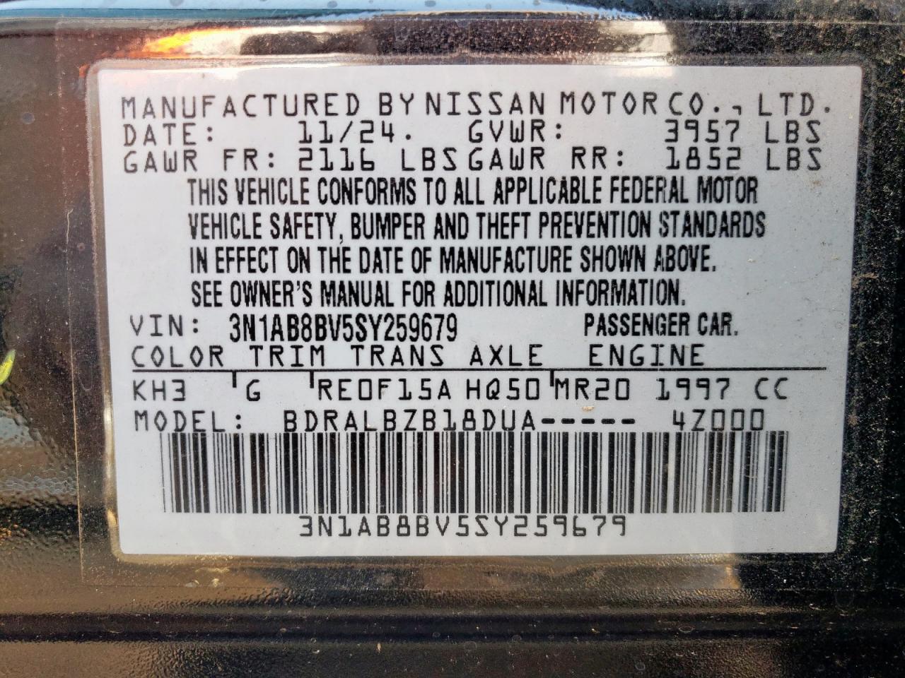 2025 Nissan Sentra S VIN: 3N1AB8BV5SY259679 Lot: 81875475