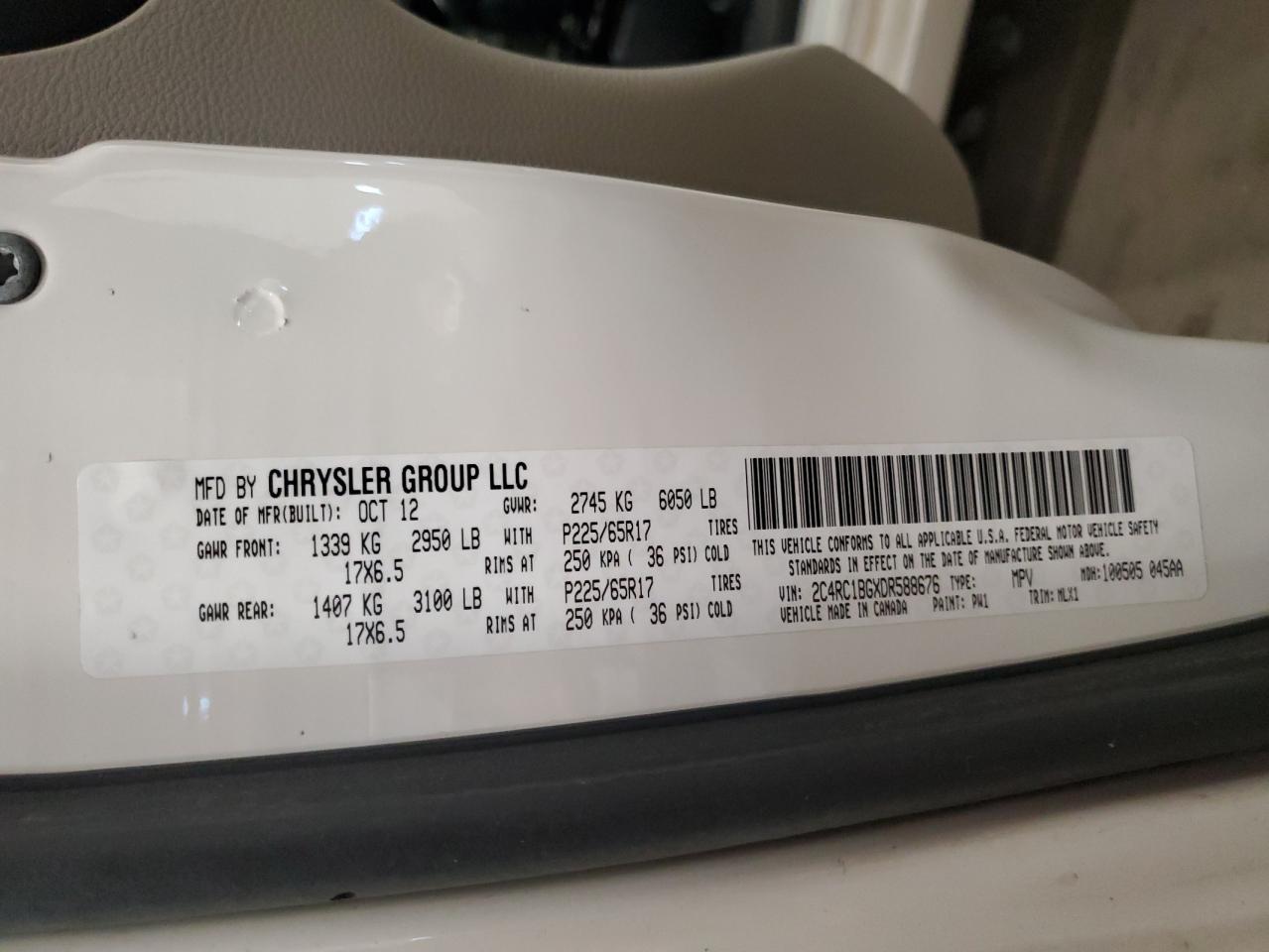 2013 Chrysler Town & Country Touring VIN: 2C4RC1BGXDR588676 Lot: 85728245