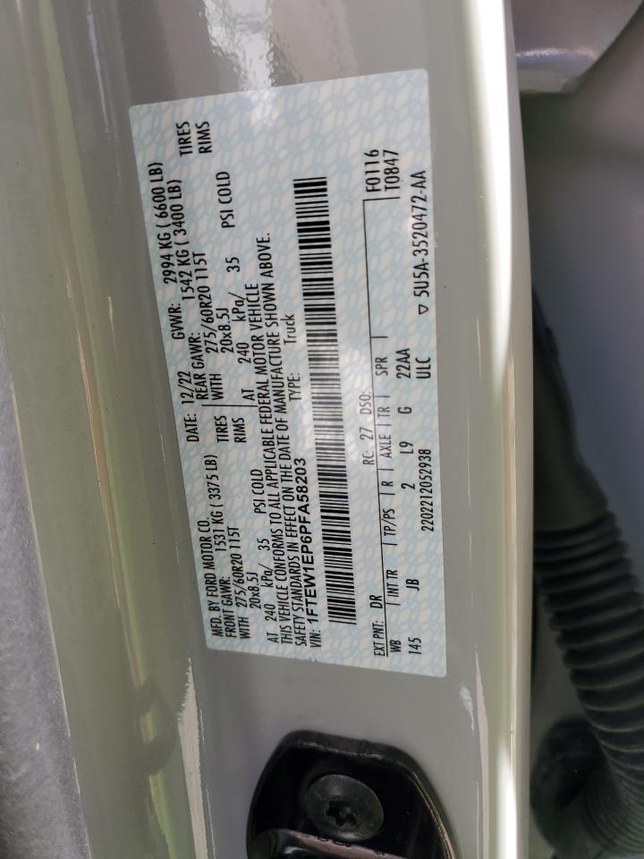 2023 Ford F150 Supercrew VIN: 1FTEW1EP6PFA58203 Lot: 86302265