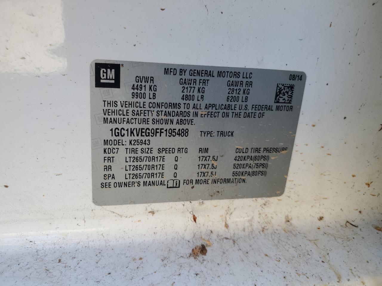 2015 Chevrolet Silverado K2500 Heavy Duty Lt VIN: 1GC1KVEG9FF195488 Lot: 84552195