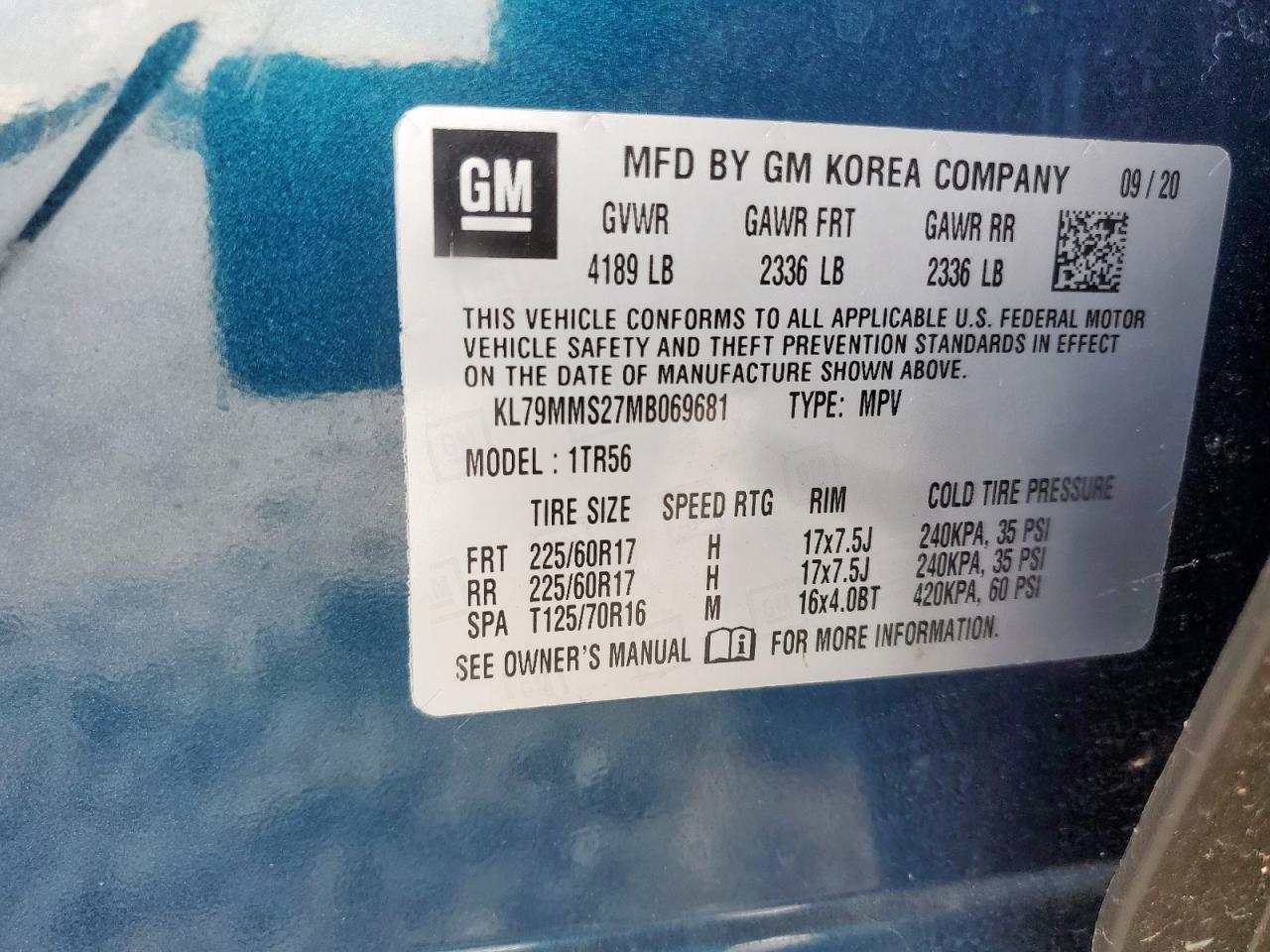 2021 Chevrolet Trailblazer Ls VIN: KL79MMS27MB069681 Lot: 85324415