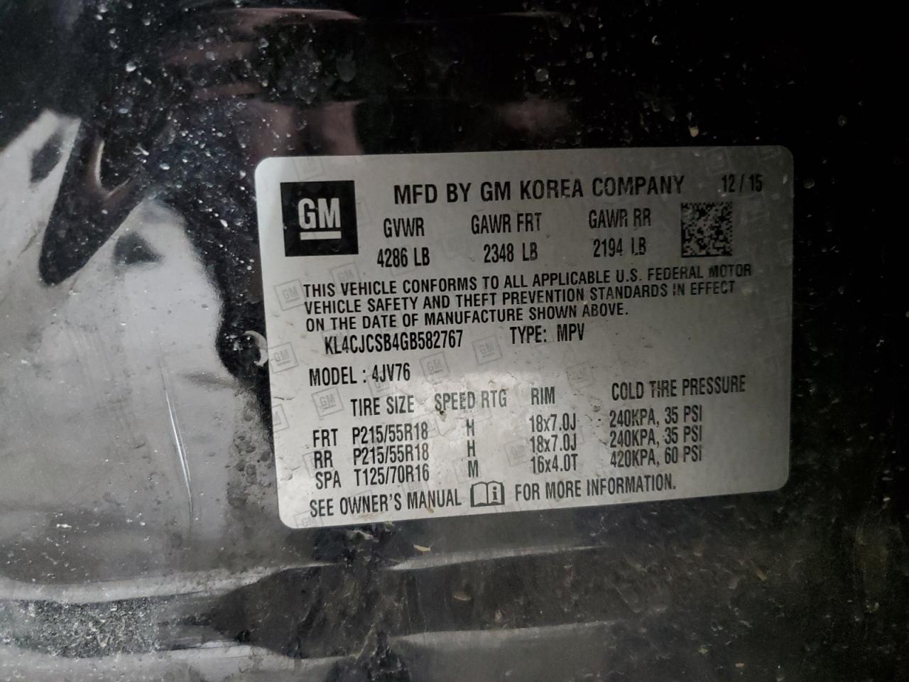 2016 Buick Encore VIN: KL4CJCSB4GB582767 Lot: 86994315