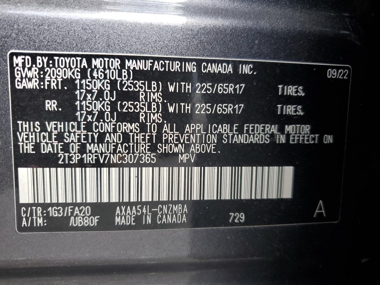 2022 Toyota Rav4 Xle VIN: 2T3P1RFV7NC307365 Lot: 84465825