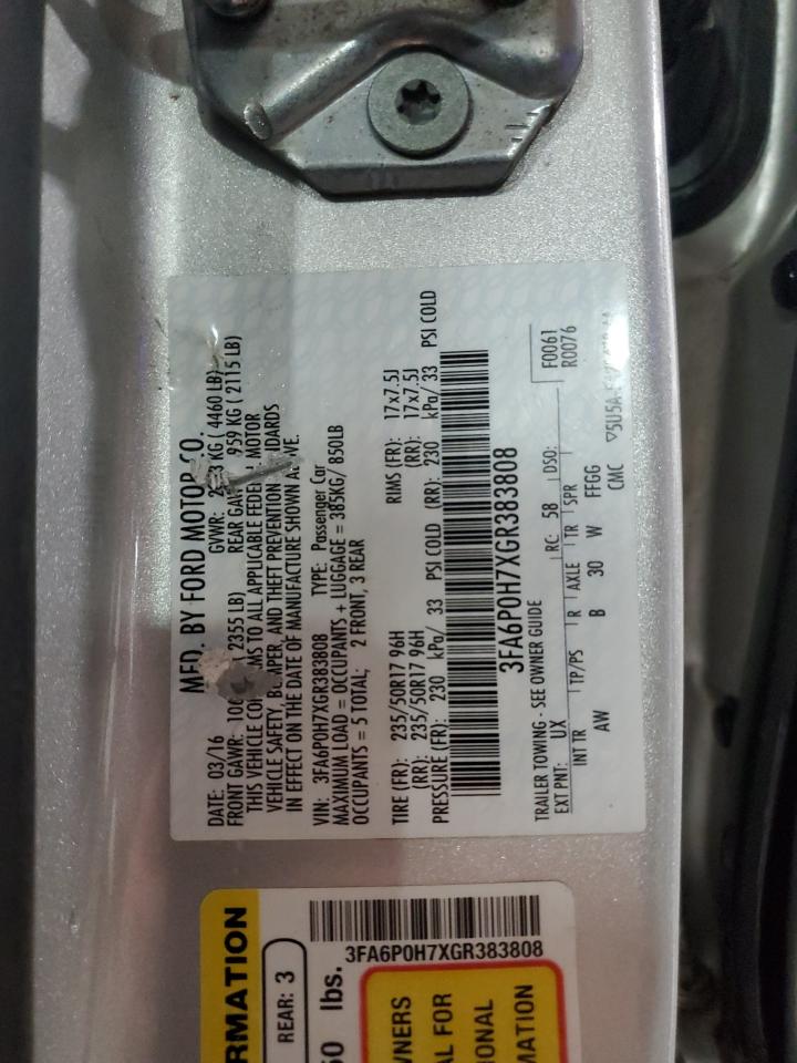 2016 Ford Fusion Se VIN: 3FA6P0H7XGR383808 Lot: 85322225