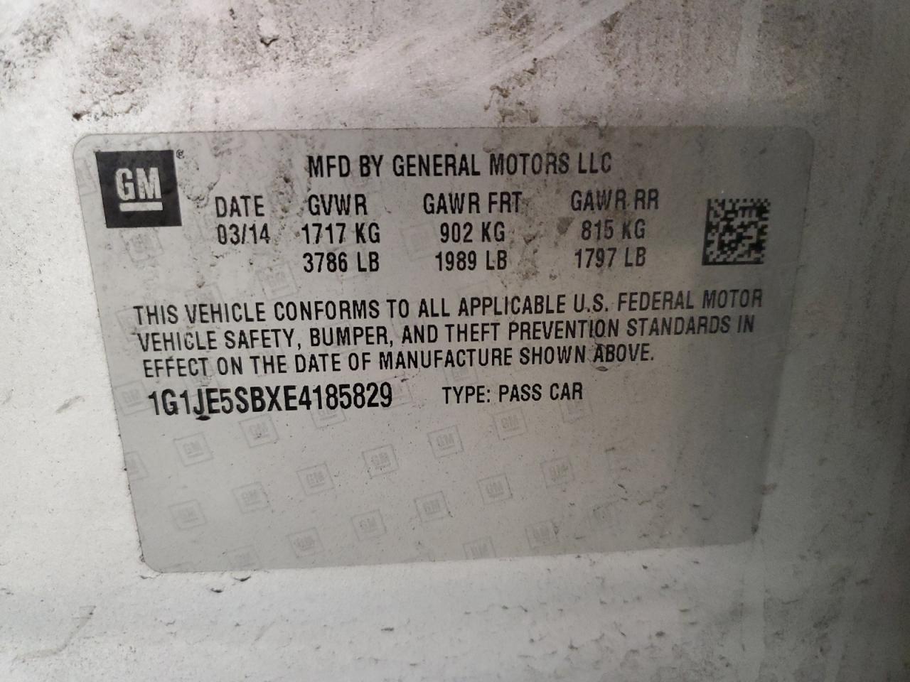 2014 Chevrolet Sonic Ltz VIN: 1G1JE5SBXE4185829 Lot: 90604705