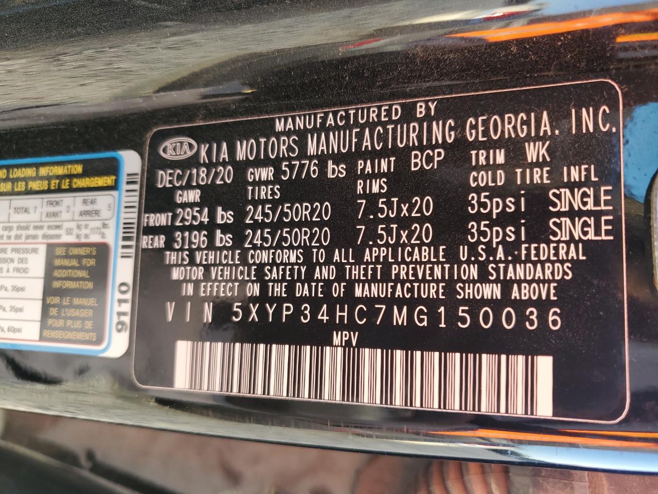 2021 Kia Telluride Ex VIN: 5XYP34HC7MG150036 Lot: 85929935