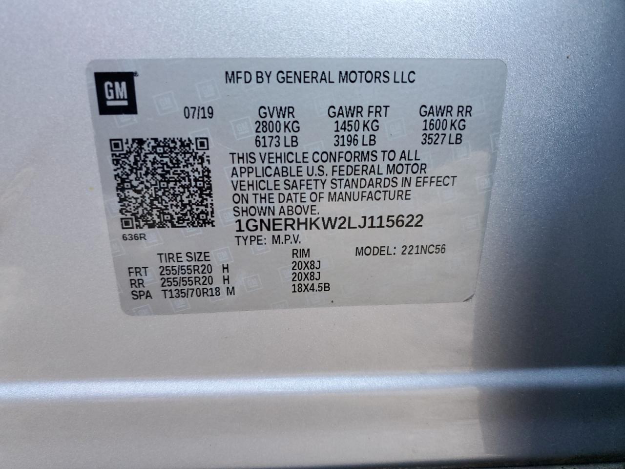 2020 Chevrolet Traverse Lt VIN: 1GNERHKW2LJ115622 Lot: 82553515