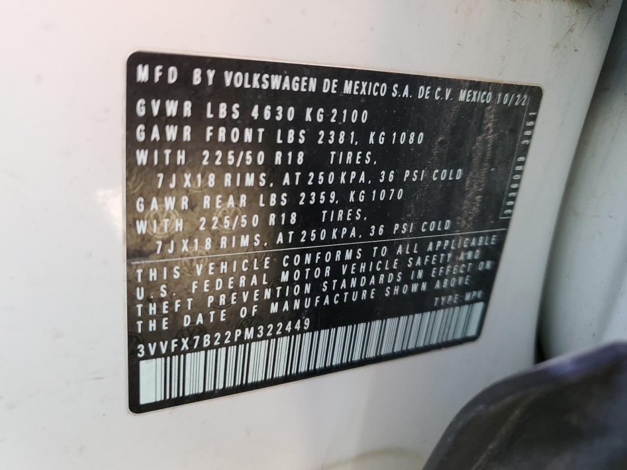 2023 Volkswagen Taos S VIN: 3VVFX7B22PM322449 Lot: 84711455