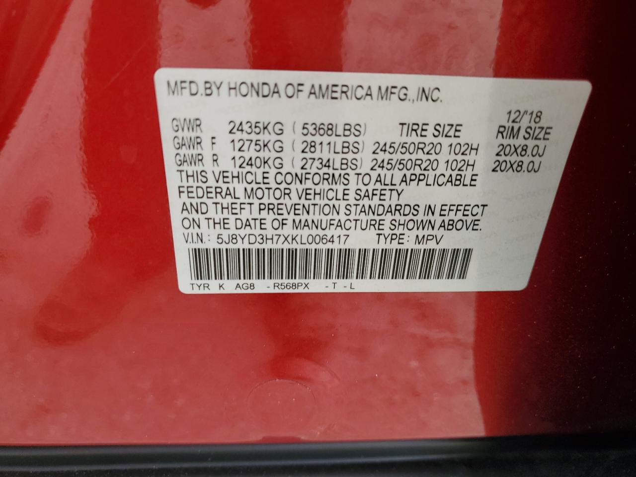 2019 Acura Mdx Technology VIN: 5J8YD3H7XKL006417 Lot: 84068945