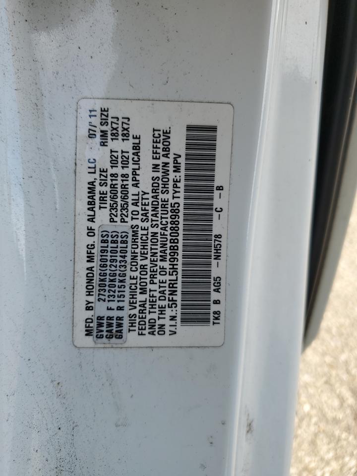 2011 Honda Odyssey Touring VIN: 5FNRL5H99BB088985 Lot: 85648105