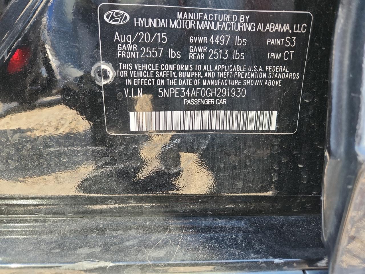 2016 Hyundai Sonata Sport VIN: 5NPE34AF0GH291930 Lot: 81953825