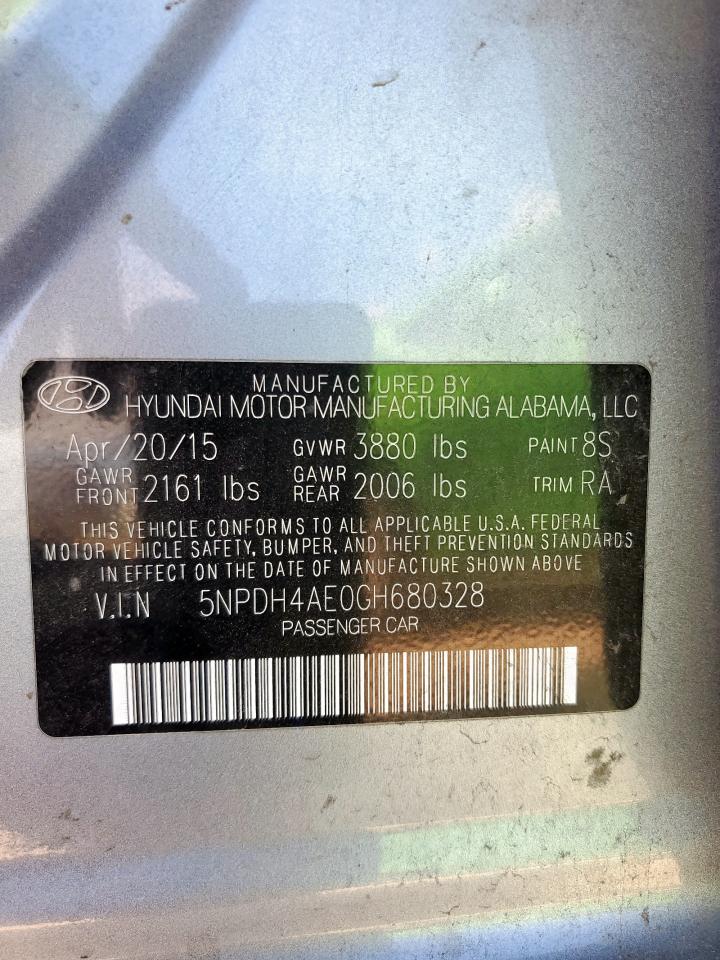 2016 Hyundai Elantra Se VIN: 5NPDH4AE0GH680328 Lot: 86530295