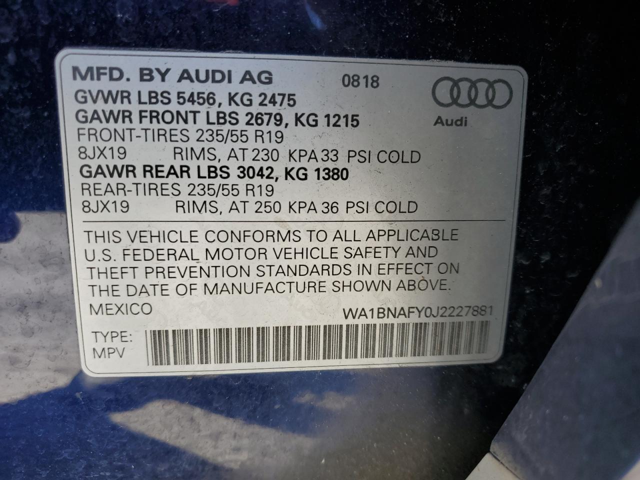 2018 Audi Q5 Premium Plus VIN: WA1BNAFY0J2227881 Lot: 82361505