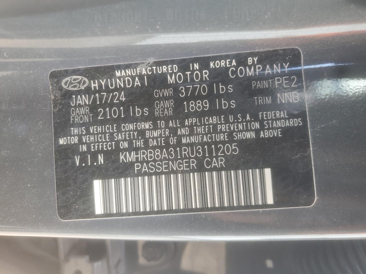 2024 Hyundai Venue Se VIN: KMHRB8A31RU311205 Lot: 85595055