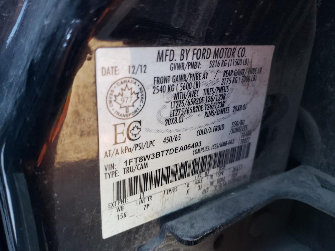 2013 Ford F350 Super Duty VIN: 1FT8W3BT7DEA06493 Lot: 82200005