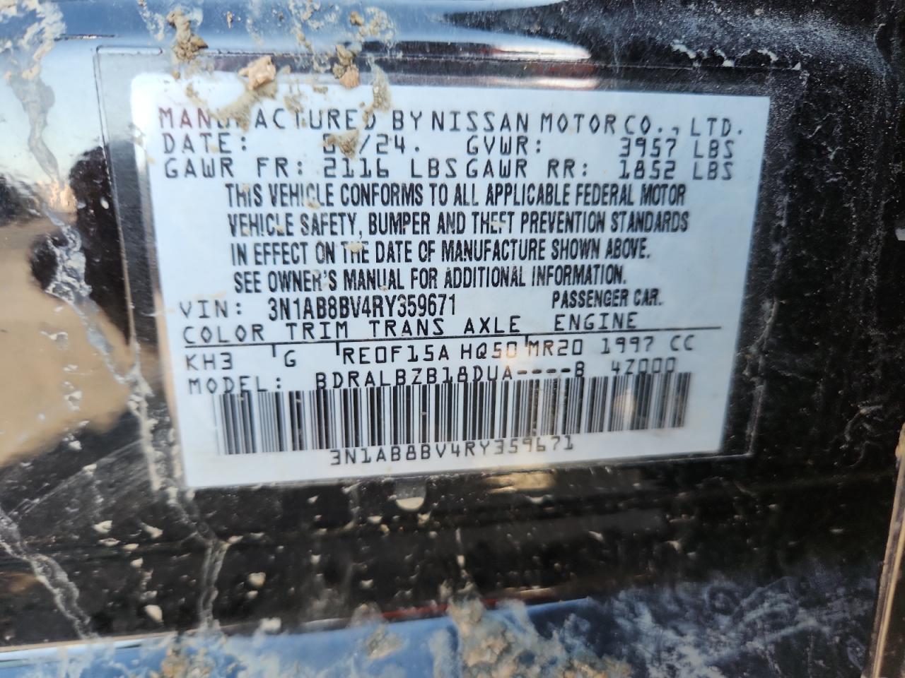 2024 Nissan Sentra S VIN: 3N1AB8BV4RY359671 Lot: 90033405