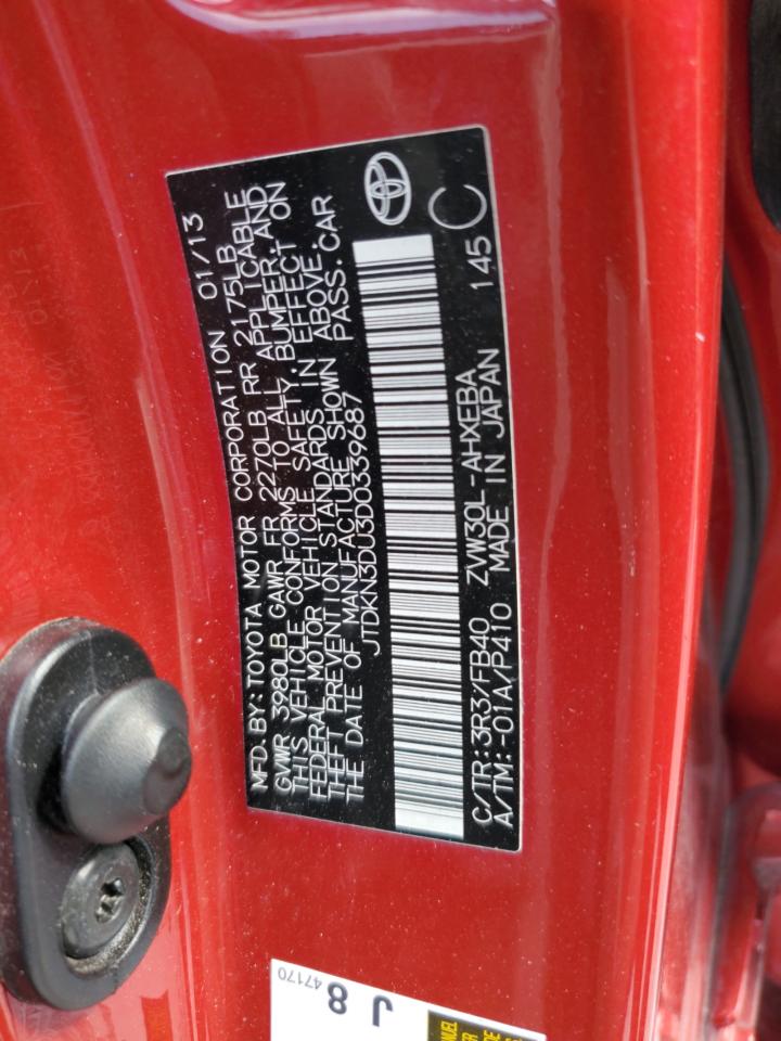 2013 Toyota Prius VIN: JTDKN3DU3D0339687 Lot: 81900885