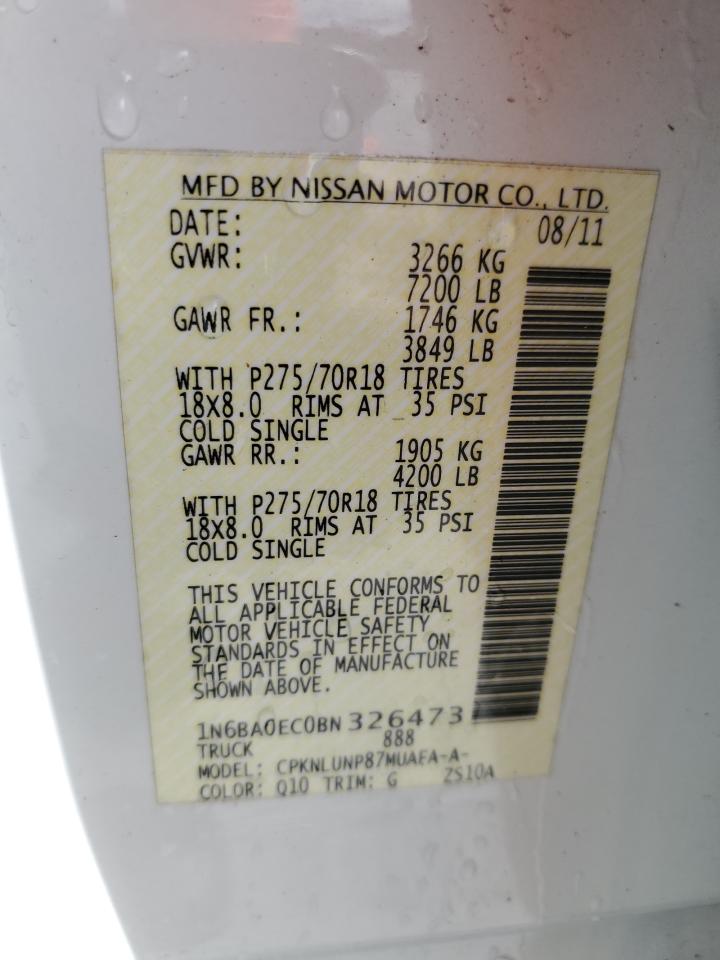 2011 Nissan Titan S VIN: 1N6BA0EC0BN326473 Lot: 85597565