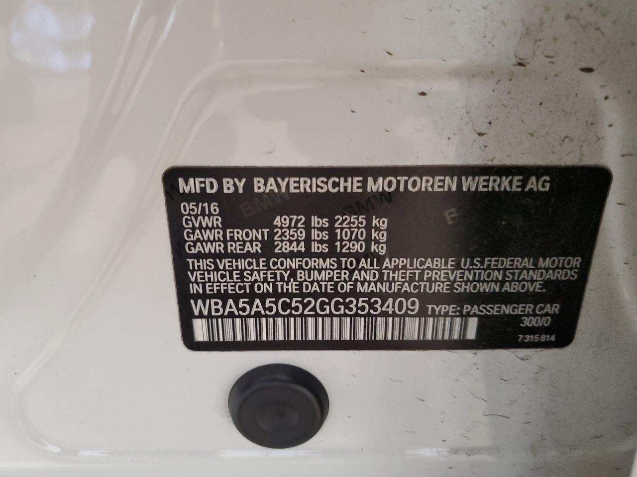 2016 BMW 528 I VIN: WBA5A5C52GG353409 Lot: 84735825