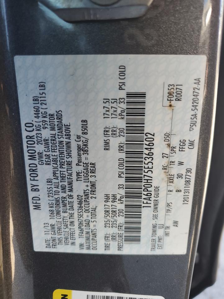 2014 Ford Fusion Se VIN: 1FA6P0H75E5364602 Lot: 85286785