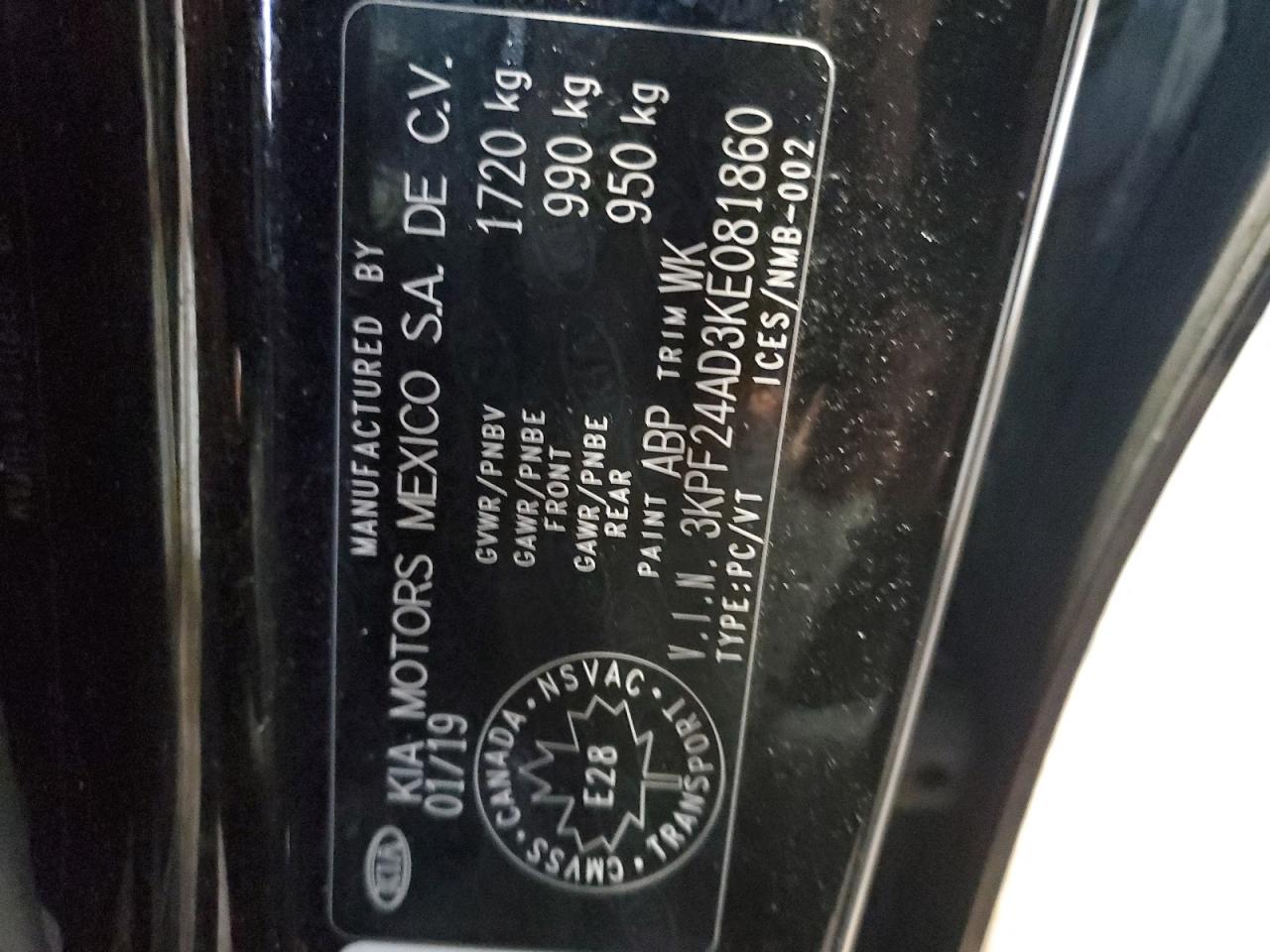 2019 Kia Forte Fe VIN: 3KPF24AD3KE081860 Lot: 90335115