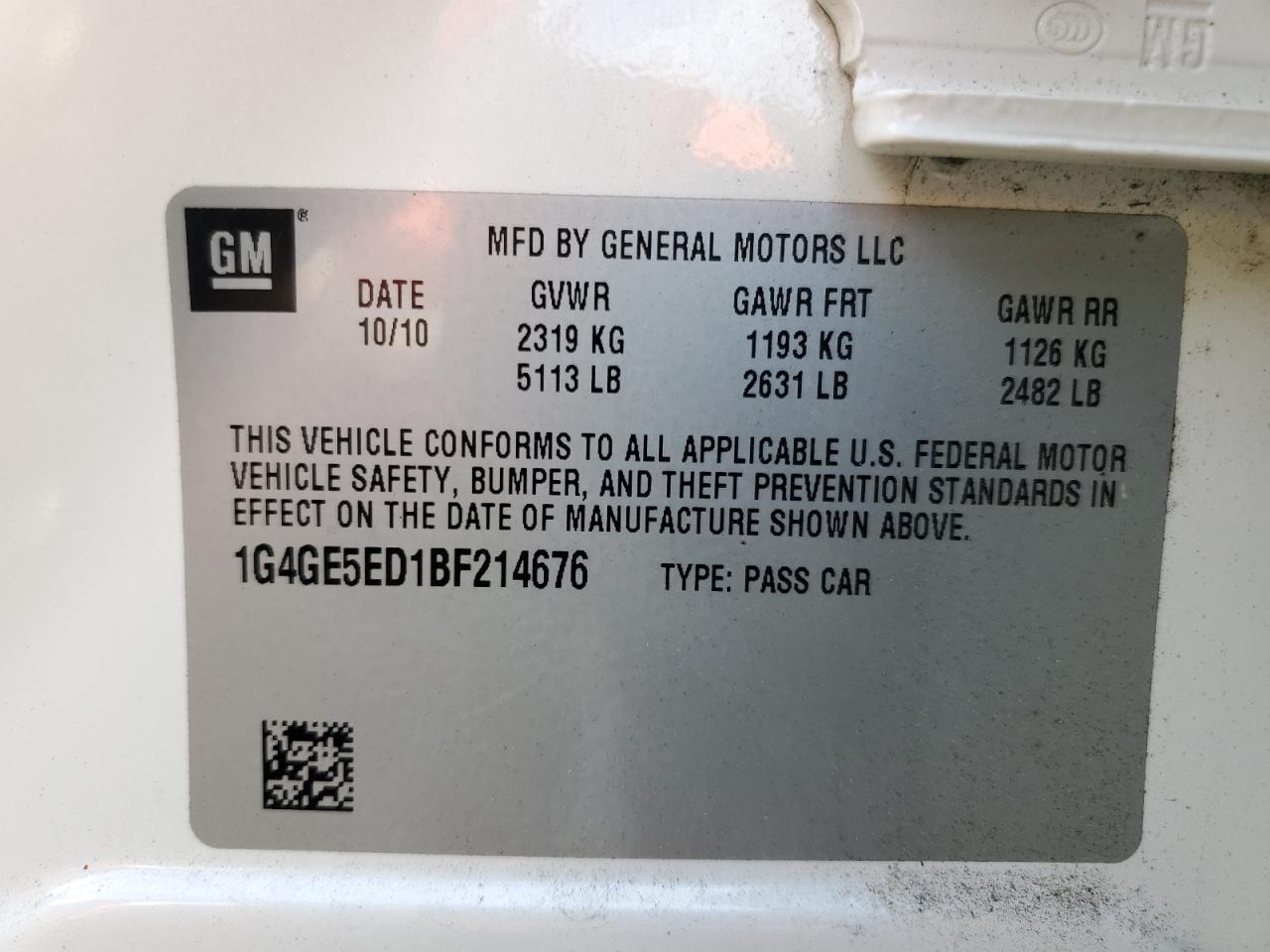 2011 Buick Lacrosse Cxs VIN: 1G4GE5ED1BF214676 Lot: 85667665