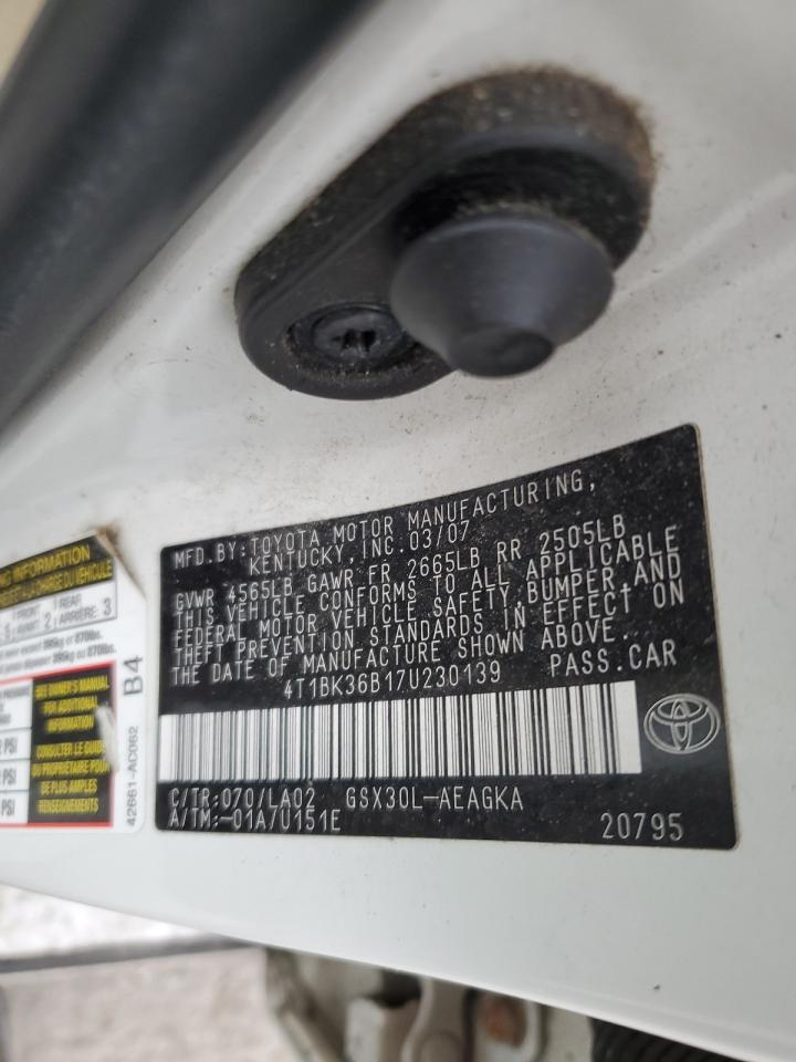 2007 Toyota Avalon Xl VIN: 4T1BK36B17U230139 Lot: 87243245