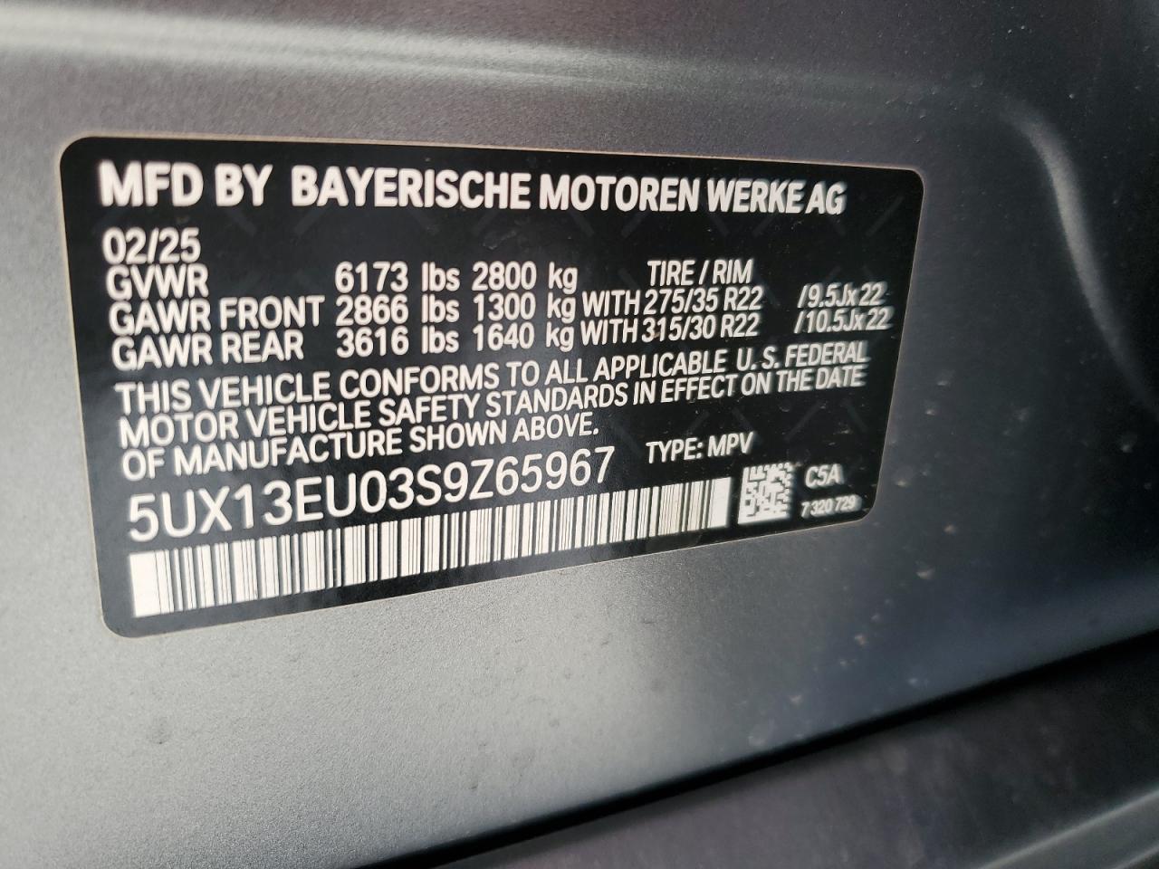 2025 BMW X5 Sdrive 40I VIN: 5UX13EU03S9Z65967 Lot: 86117655