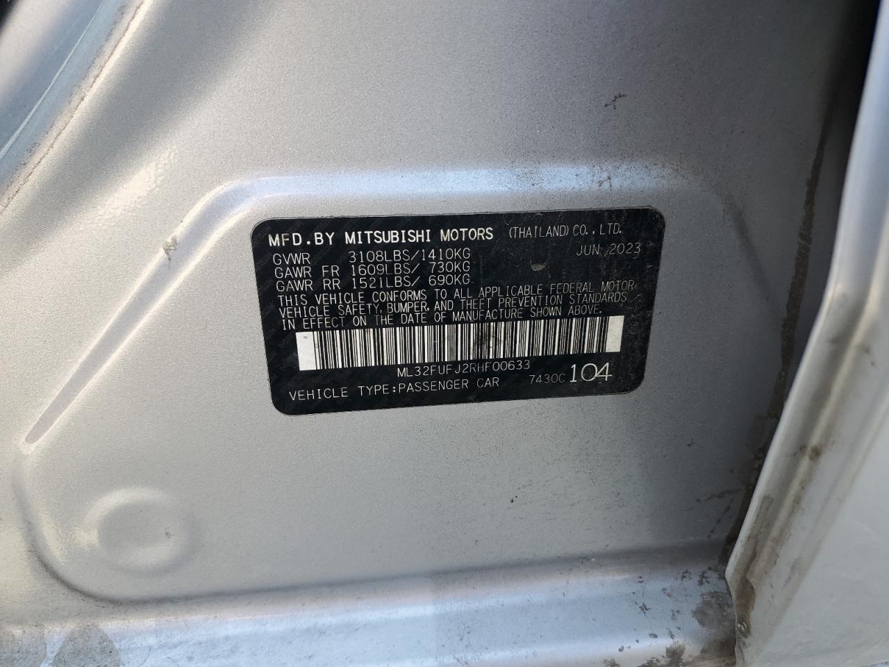 2024 Mitsubishi Mirage G4 Es VIN: ML32FUFJ2RHF00633 Lot: 87176365