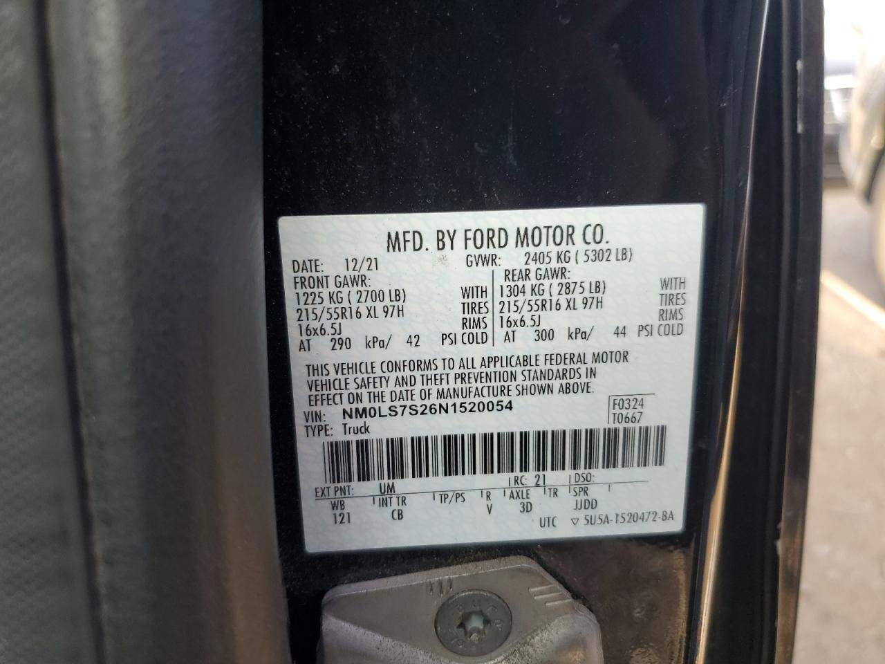 2022 Ford Transit Connect Xl VIN: NM0LS7S26N1520054 Lot: 84896665