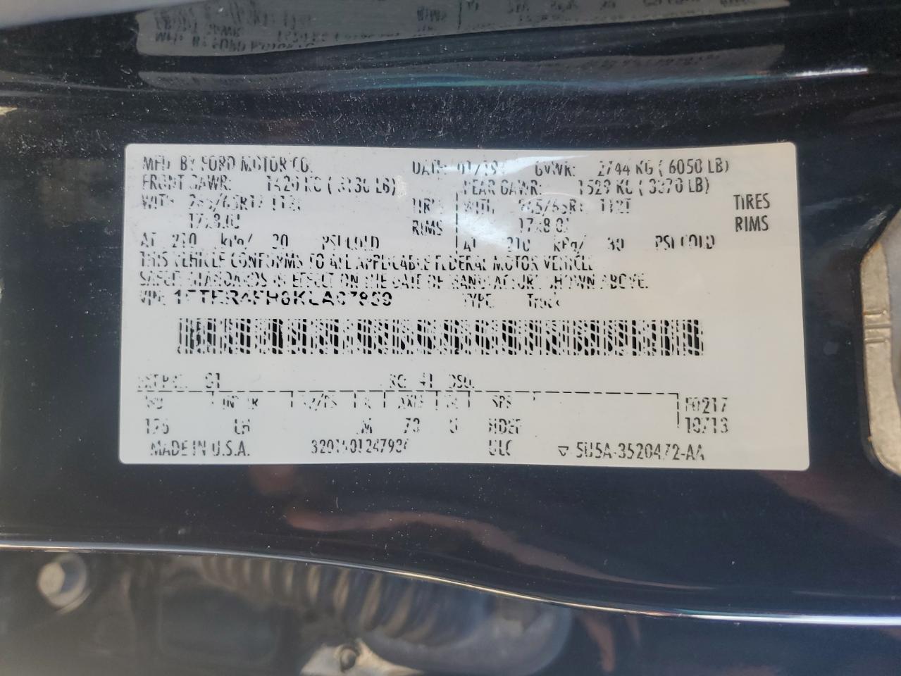 2019 Ford Ranger Xl VIN: 1FTER4FH8KLA07859 Lot: 82387045