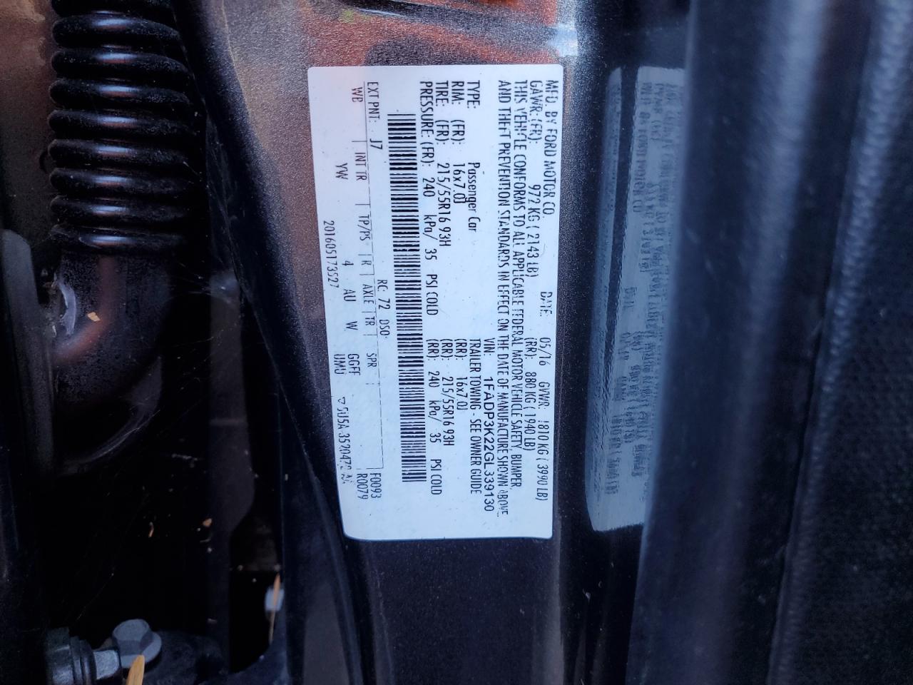 2016 Ford Focus Se VIN: 1FADP3K22GL339130 Lot: 82279995