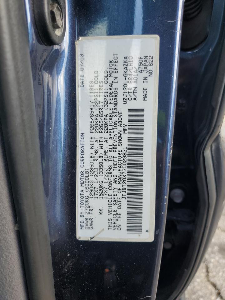 2003 Lexus Gx 470 VIN: JTJBT20X730023821 Lot: 85781685