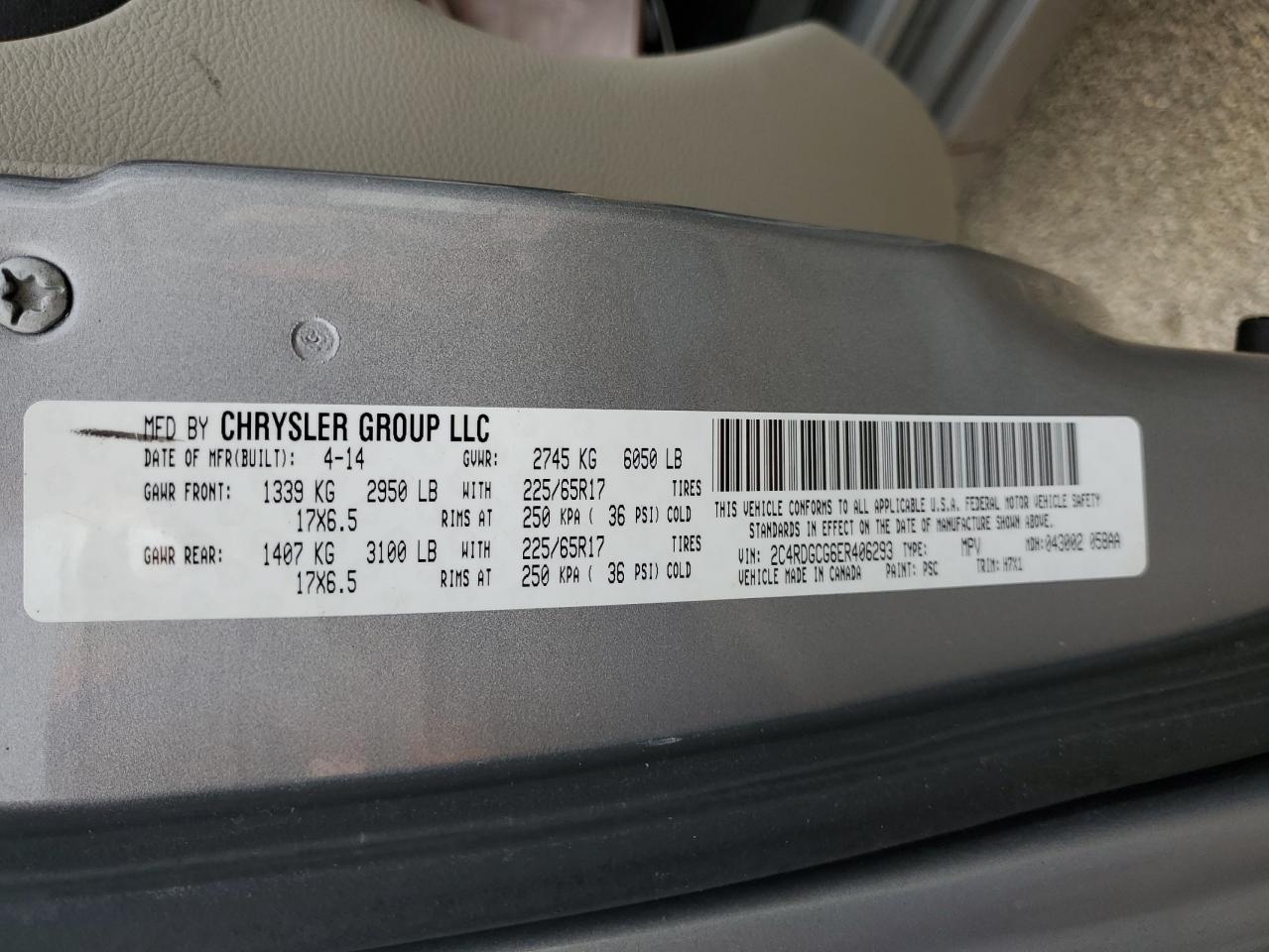 2014 Dodge Grand Caravan Sxt VIN: 2C4RDGCG6ER406293 Lot: 82290275