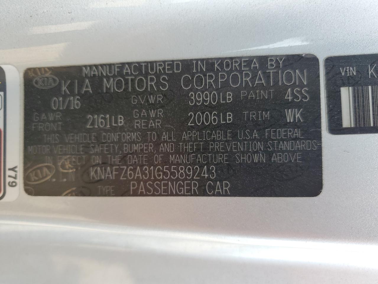 2016 Kia Forte Sx VIN: KNAFZ6A31G5589243 Lot: 82299365