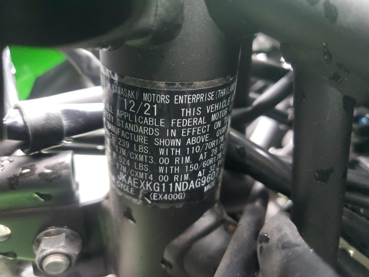 2022 Kawasaki Ex400 VIN: JKAEXKG11NDAG9607 Lot: 86657075