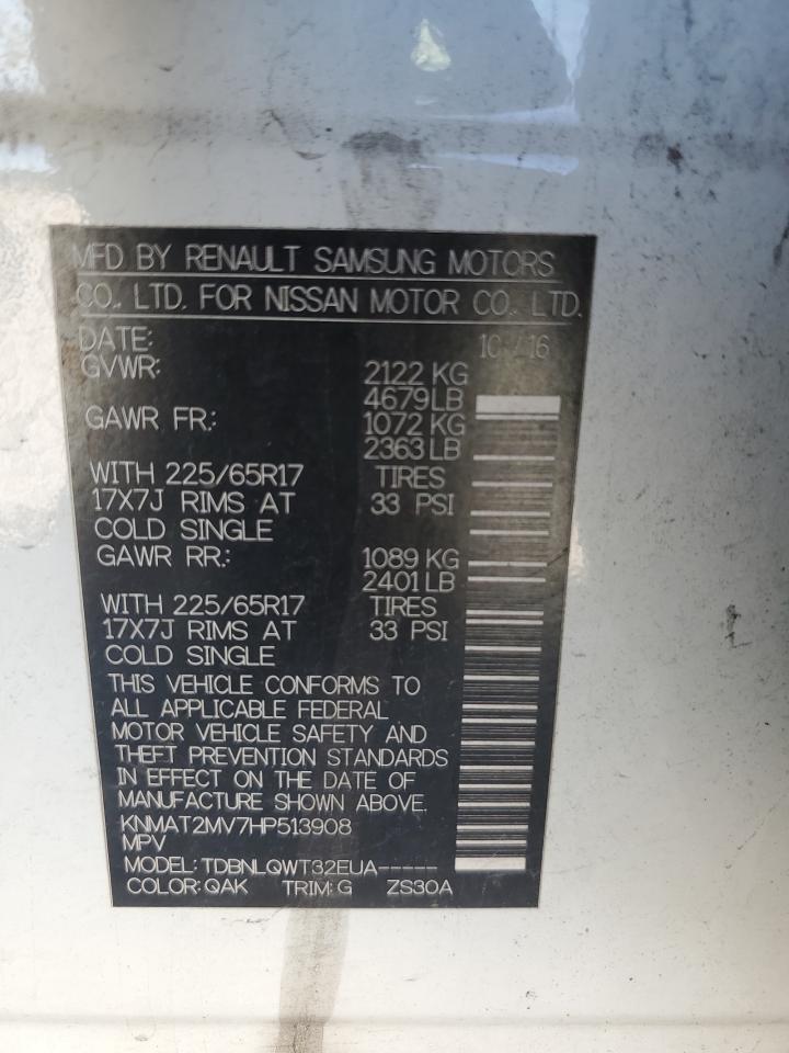 2017 Nissan Rogue S VIN: KNMAT2MV7HP513908 Lot: 84556305