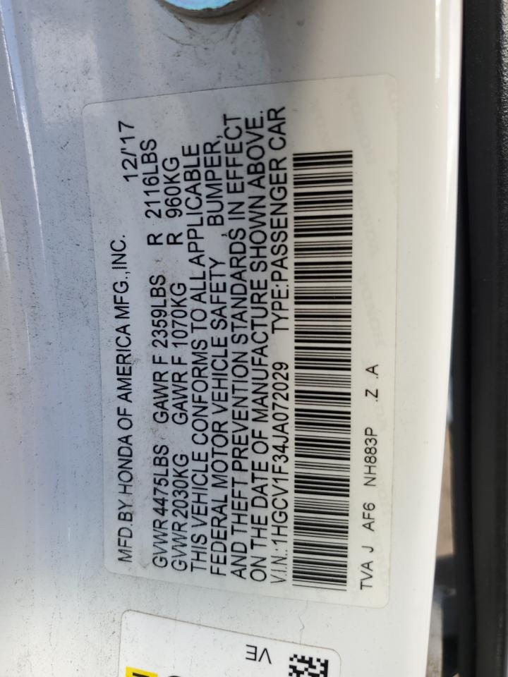 2018 Honda Accord Sport VIN: 1HGCV1F34JA072029 Lot: 85145365