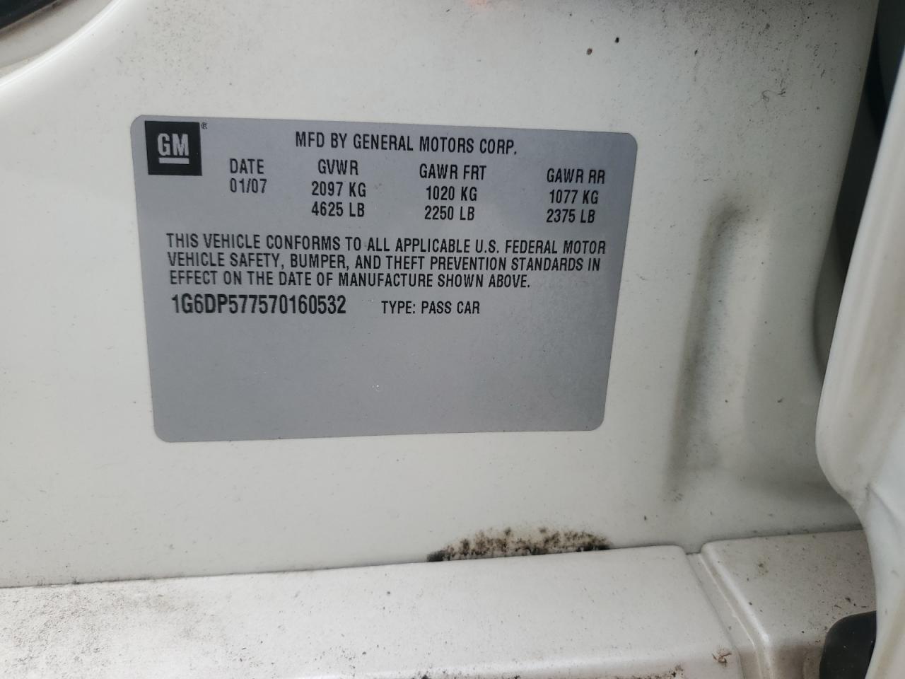 2007 Cadillac Cts Hi Feature V6 VIN: 1G6DP577570160532 Lot: 85186045