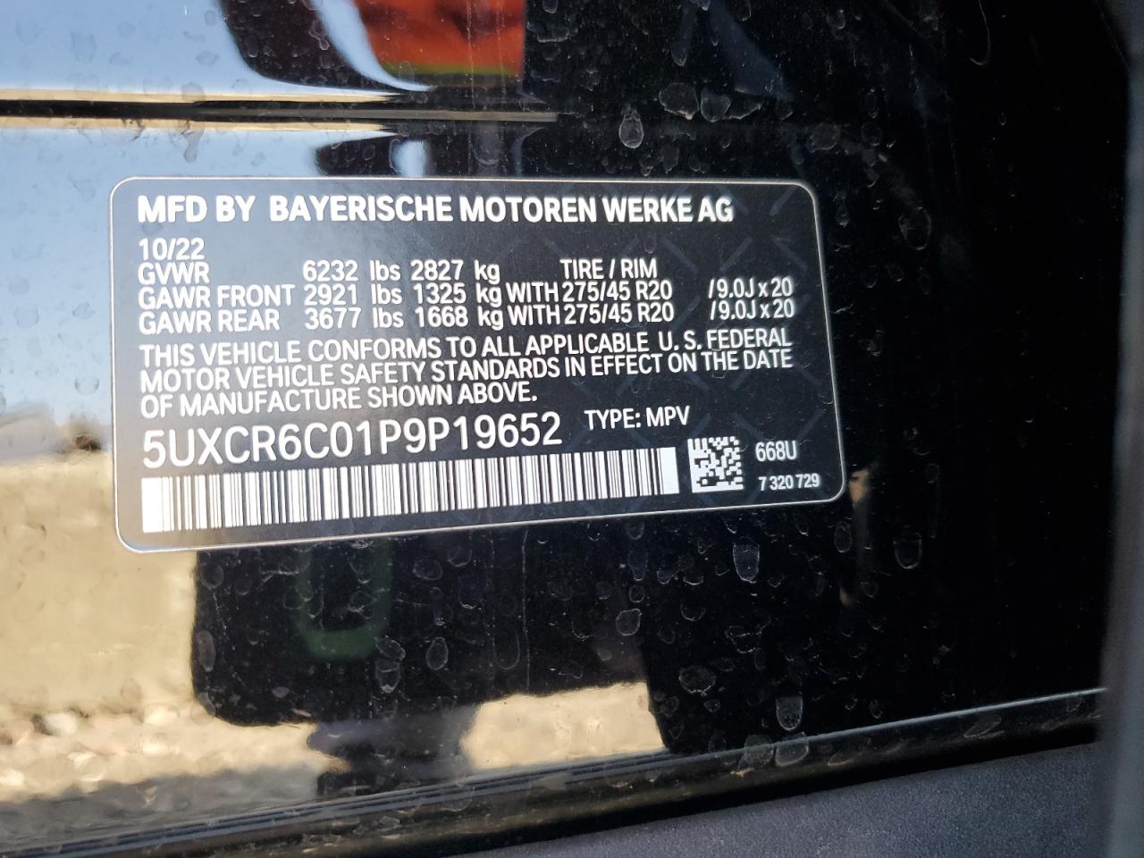 2023 BMW X5 xDrive40I VIN: 5UXCR6C01P9P19652 Lot: 85524625