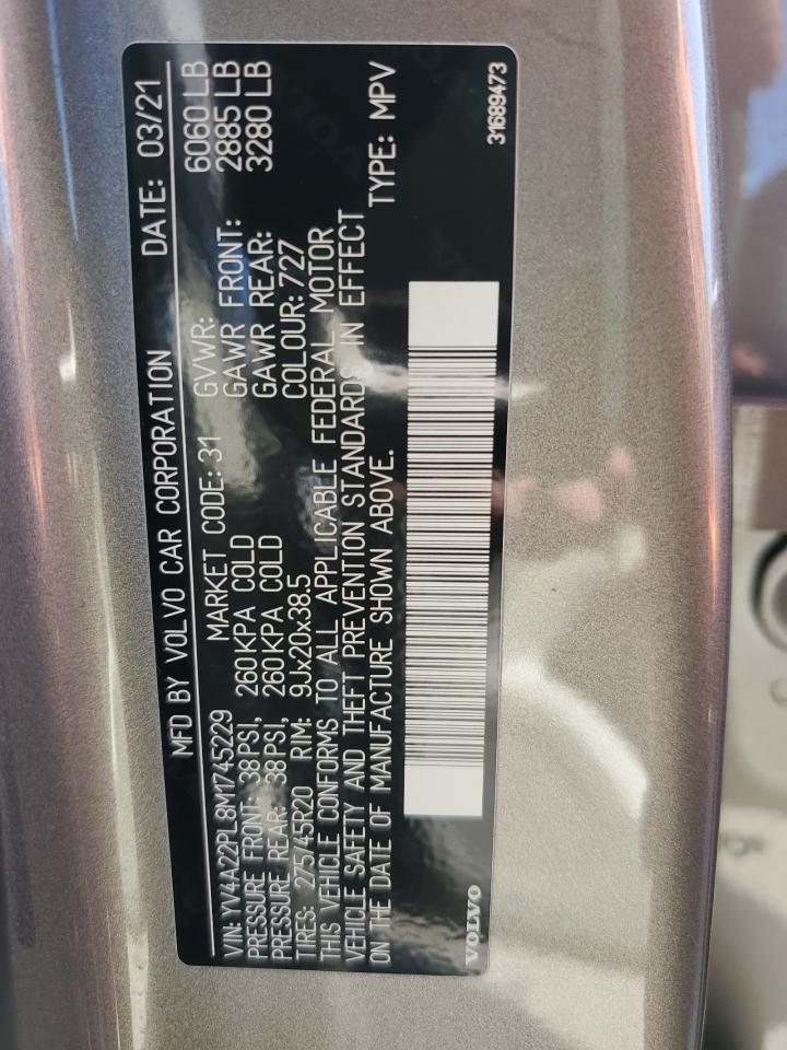 2021 Volvo Xc90 T6 Inscription VIN: YV4A22PL8M1745229 Lot: 84549415