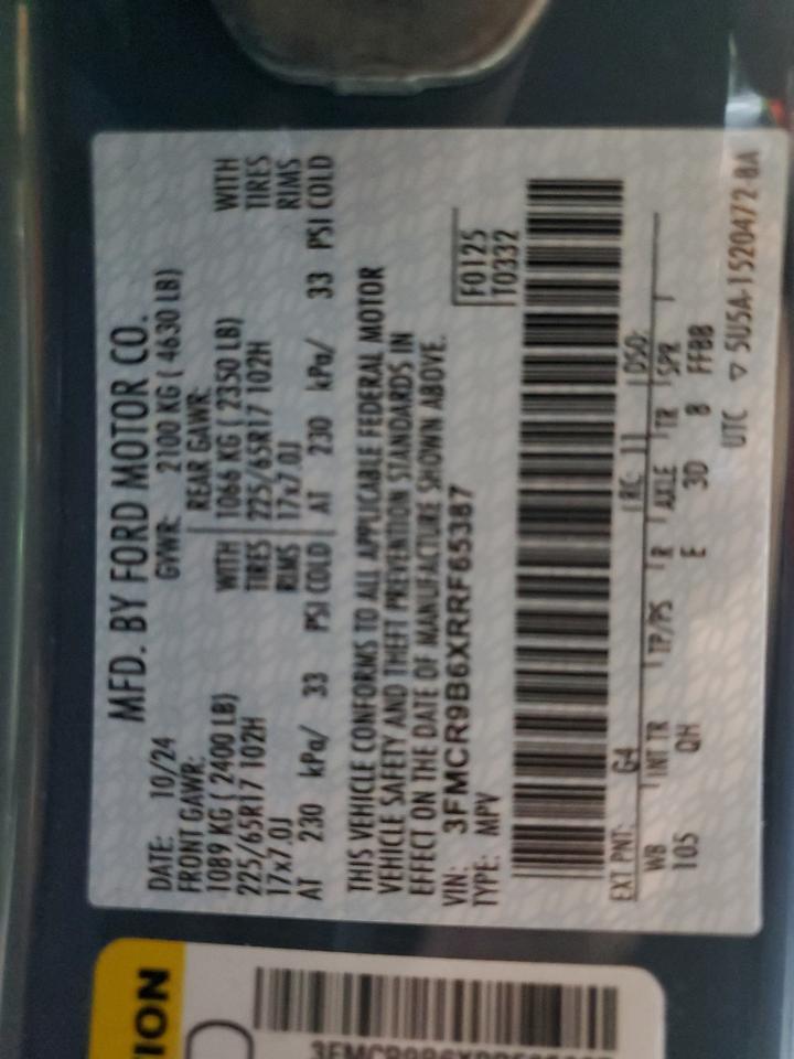 2024 Ford Bronco Sport Big Bend VIN: 3FMCR9B6XRRF65387 Lot: 85360565