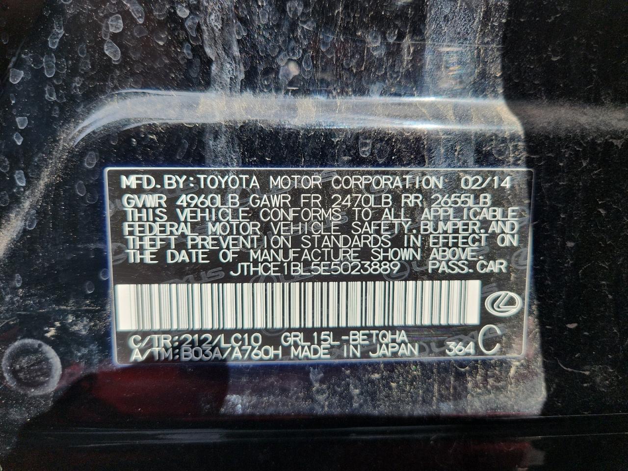 2014 Lexus Gs 350 VIN: JTHCE1BL5E5023889 Lot: 82573685