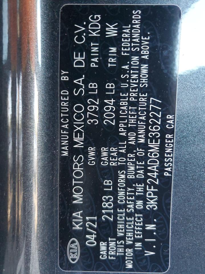 2021 Kia Forte Fe VIN: 3KPF24AD6ME362277 Lot: 85479735