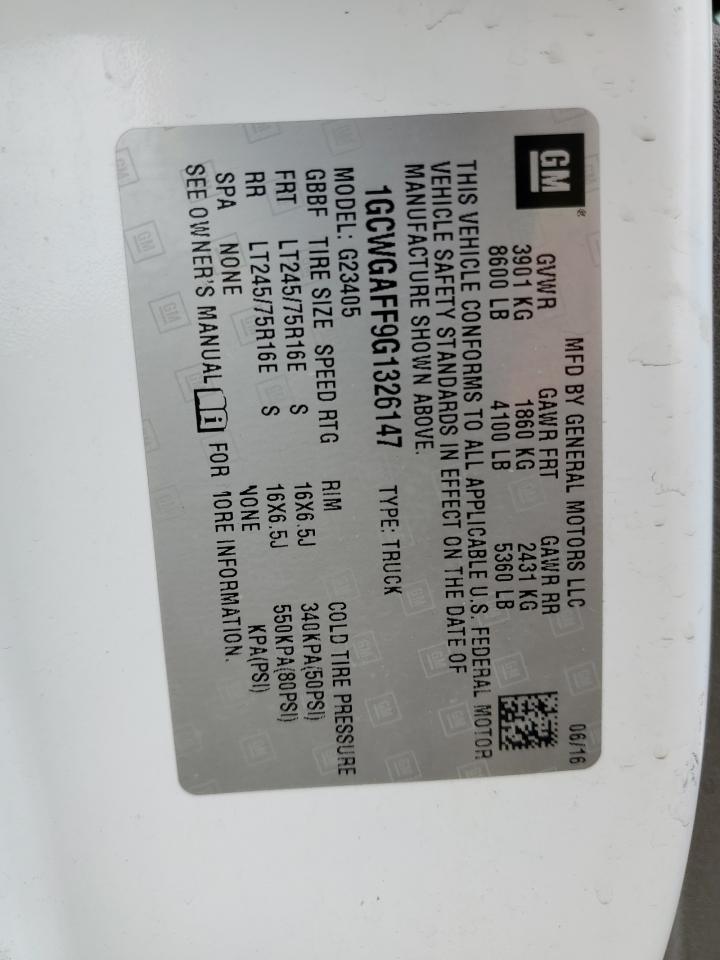 2016 Chevrolet Express G2500 VIN: 1GCWGAFF9G1326147 Lot: 86487795