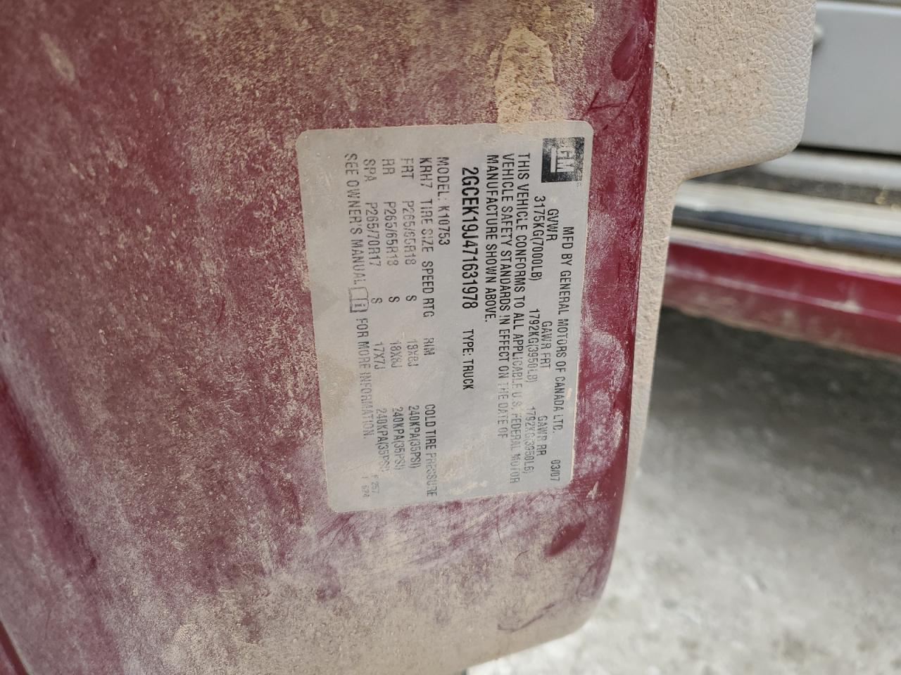 2007 Chevrolet Silverado K1500 VIN: 2GCEK19J471631978 Lot: 82323535