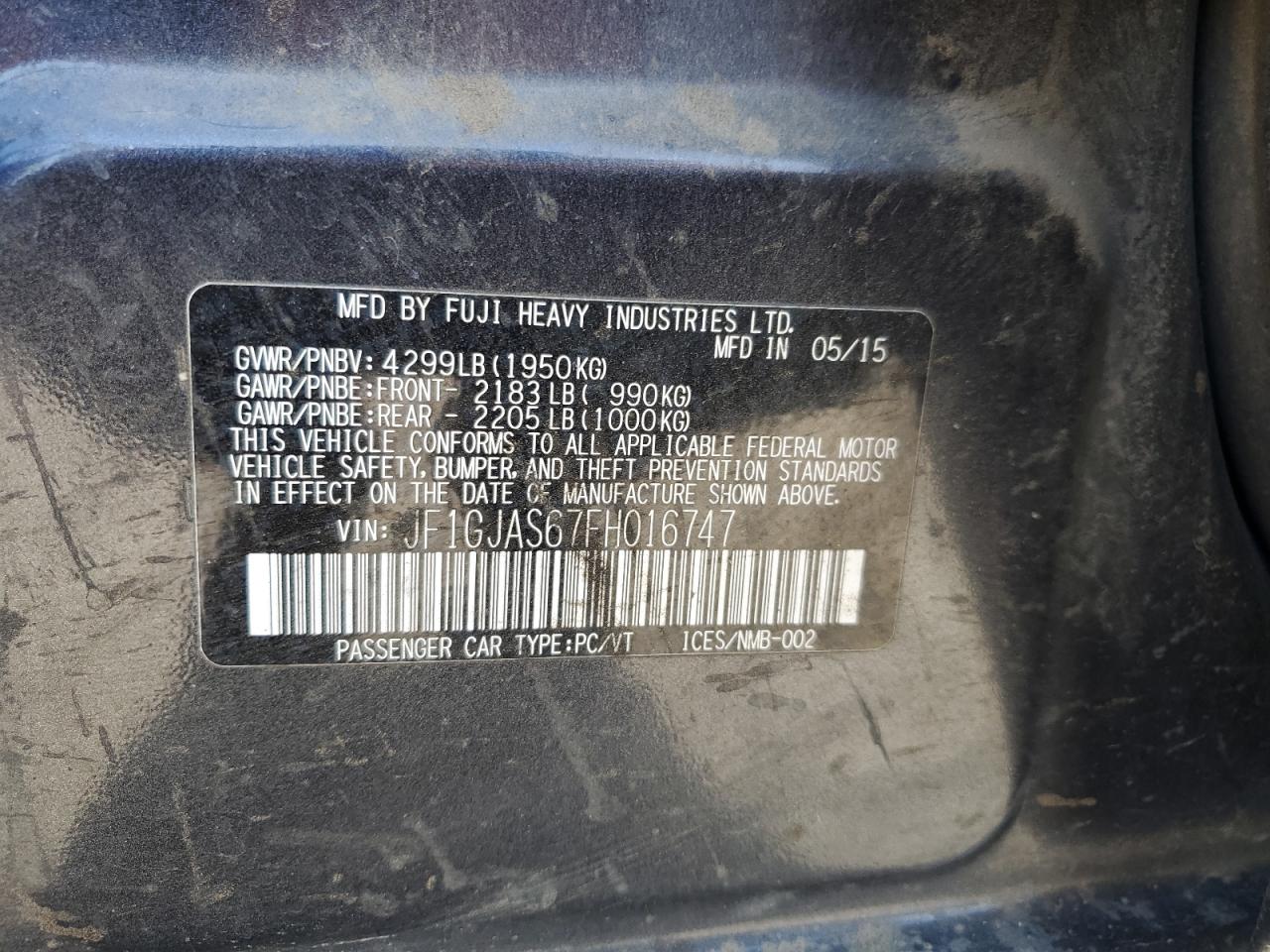 2015 Subaru Impreza Sport Limited VIN: JF1GJAS67FH016747 Lot: 82350975